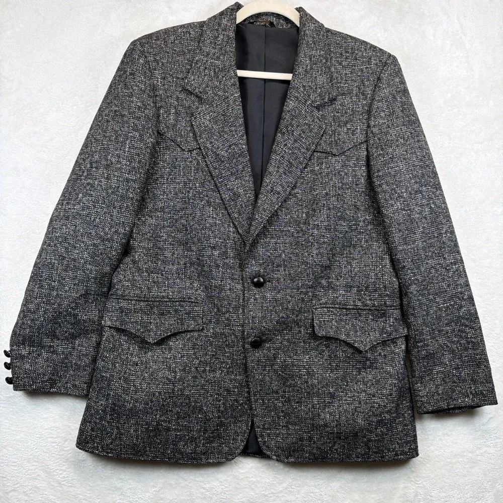 Pioneer Wear Western Sport Coat Blazer 40 Gray Wool Blend Made USA Men's